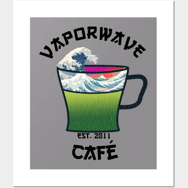 Vaporwave Aesthetic Great Wave Off Kanagawa Cafe Coffee Tea Wall Art by mycko_design